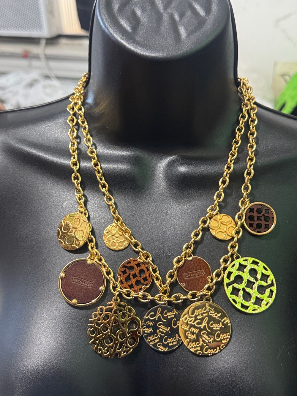 Coach Coin Charm Necklace - Gold Tone Pendant Chain